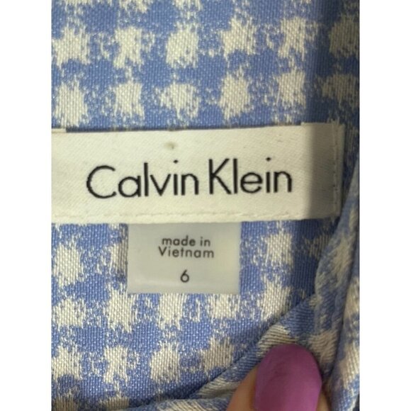 Calvin Klein Plaid Dress 6 Blue Sheath Office Preppy Neutral Academia Feminine - Picture 2 of 11